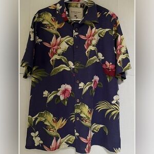 Island Republic Shirt Size Large Multicolor Floral Short Sleeve Men Silk Shirt